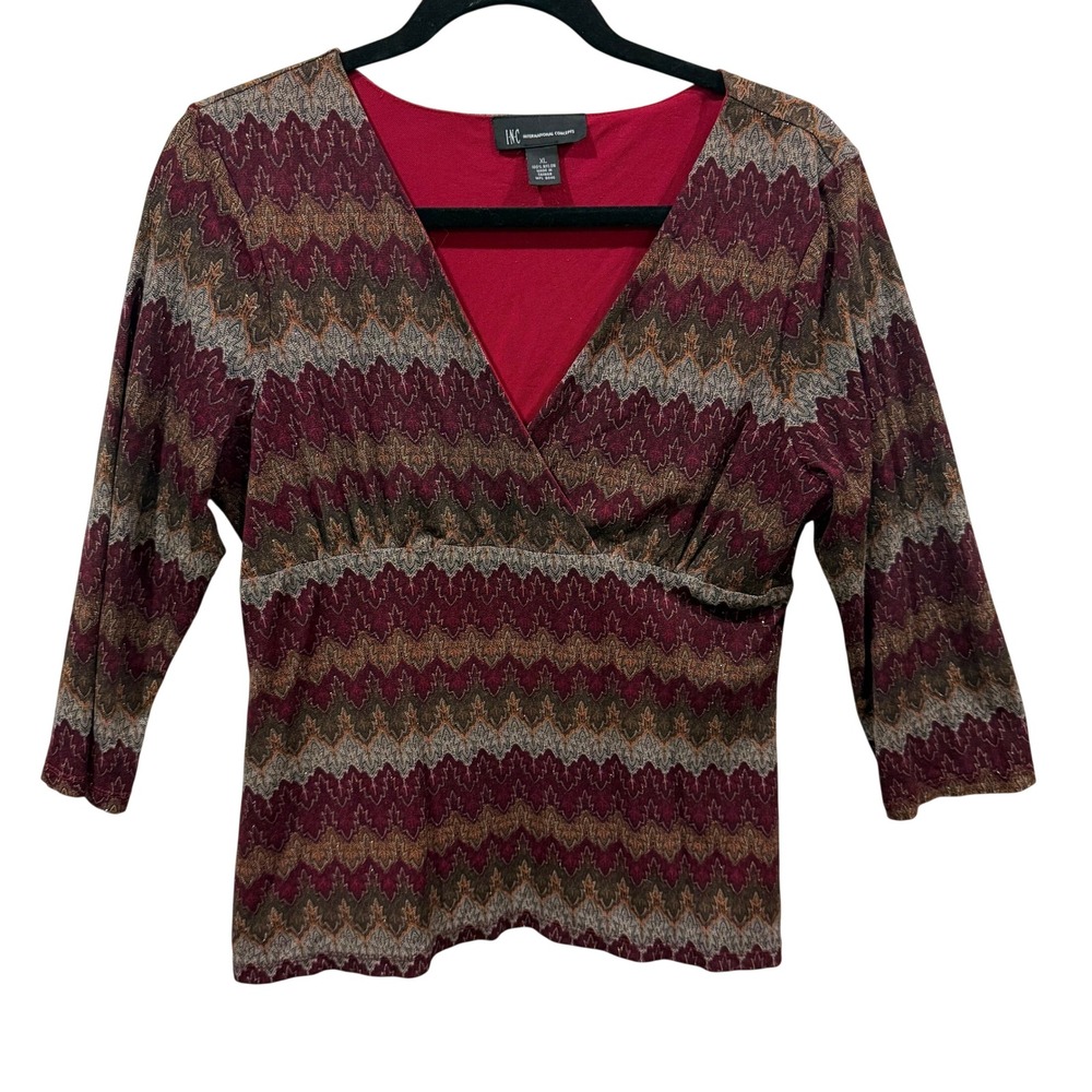 INC International Concepts XL Metallic Chevron Surplice V-Neck Top WPL 8046